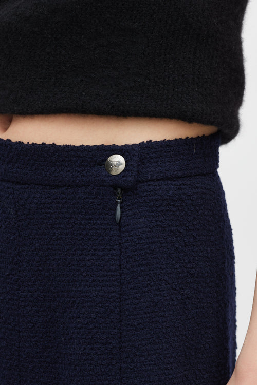 Chanel Winter 1997 Navy Tweed Pleated Skirt