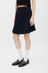 Chanel Winter 1997 Navy Tweed Pleated Skirt