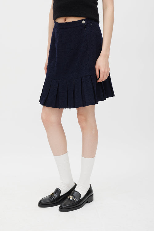 Chanel Winter 1997 Navy Tweed Pleated Skirt