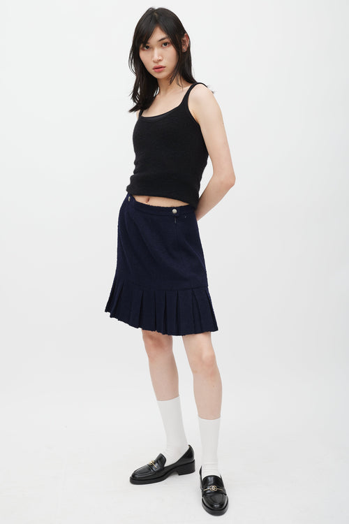 Chanel Winter 1997 Navy Tweed Pleated Skirt