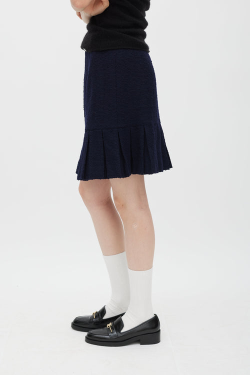 Chanel Winter 1997 Navy Tweed Pleated Skirt