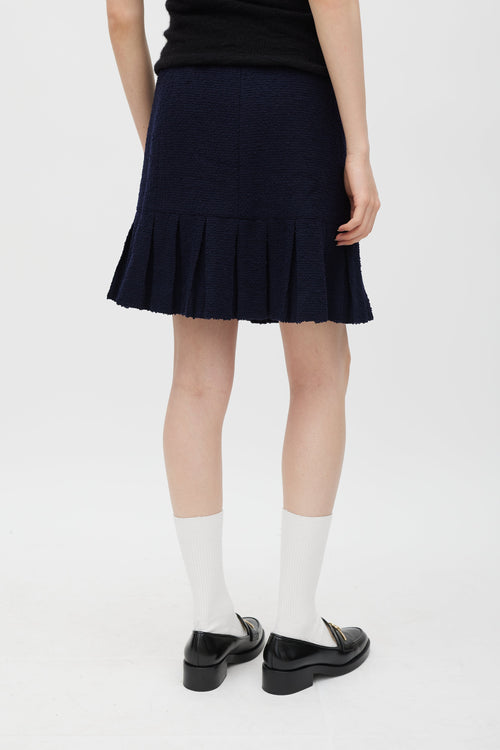 Chanel Winter 1997 Navy Tweed Pleated Skirt