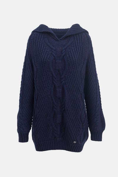 Chanel Navy Sweater Chanel // Wool Cableknit Sailor Collar Sweater