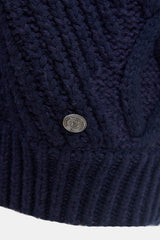 Chanel Navy Wool Cableknit Sailor Collar Sweater