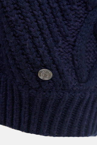 Chanel Navy Wool Cableknit Sailor Collar Sweater