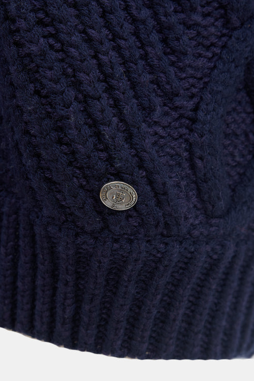 Chanel Navy Wool Cableknit Sailor Collar Sweater