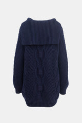 Chanel Navy Wool Cableknit Sailor Collar Sweater