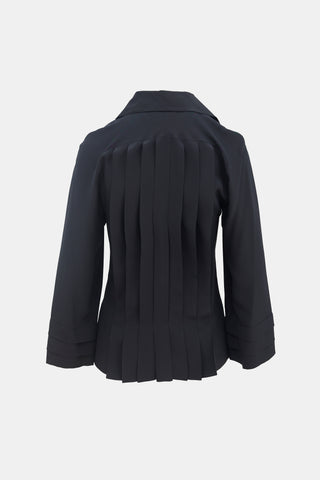 Chanel Black Silk Pleated CC Button Shirt