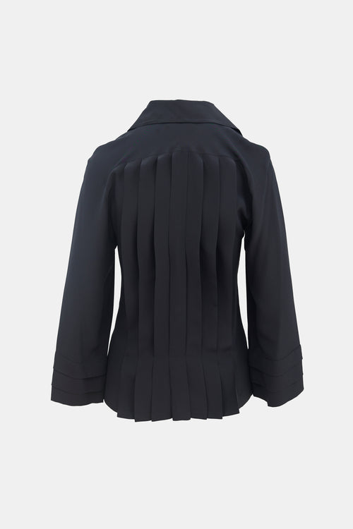 Chanel Black Silk Pleated CC Button Shirt