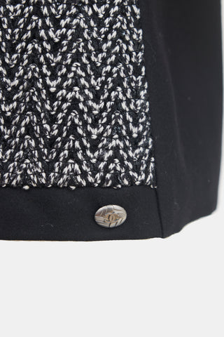 Chanel Black & White Wool Herringbone Boucle Top