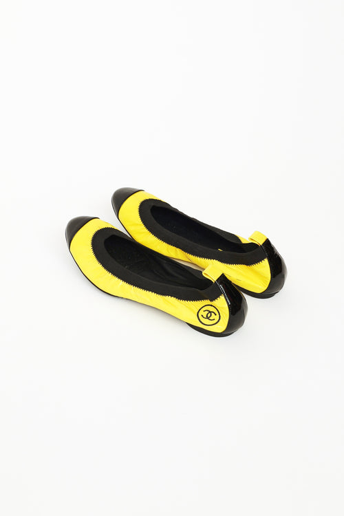 Chanel Yellow & Black Cap Toe Ballet Flat
