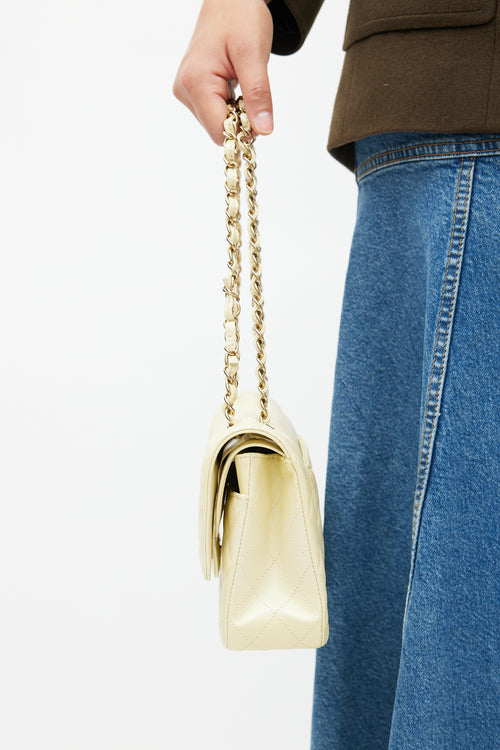Chanel Yellow Iridescent Medium Double Flap Shoulder Bag