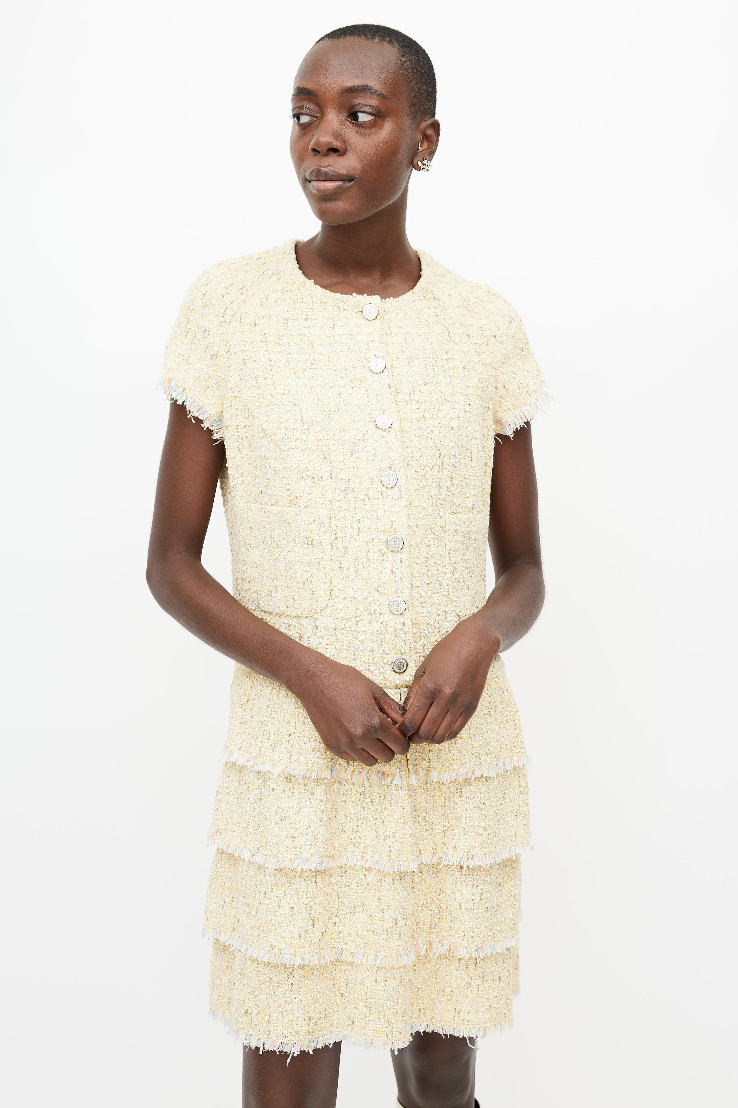 yellow tweed dress Chanel // SS 2006 Yellow Tiered Tweed Dress – VSP Consignment