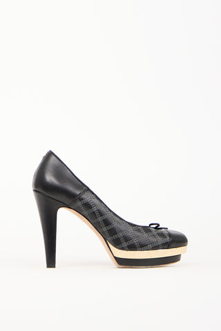 Chanel 2014 Black Leather Quilted Platform Pump