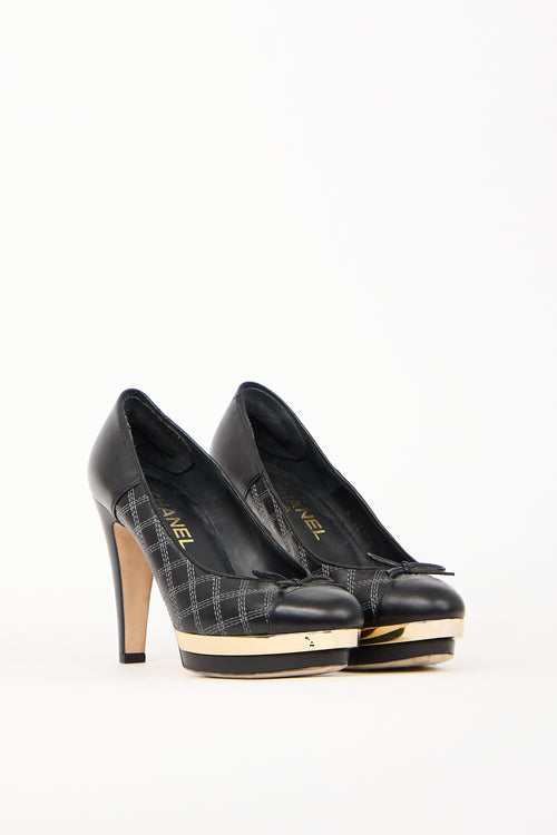 Chanel 2014 Black Leather Quilted Platform Pump