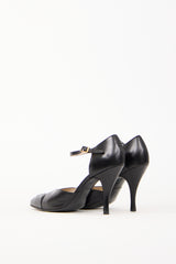 Chanel Vintage Black Leather Logo Pump