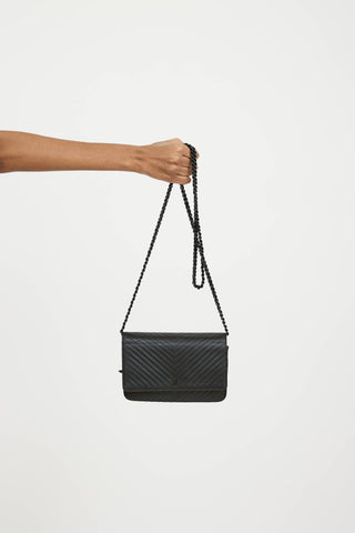 Chanel 2014 So Black Chevron Wallet On Chain