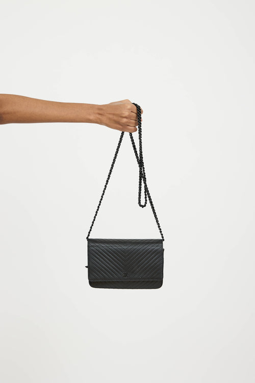 Chanel 2014 So Black Chevron Wallet On Chain