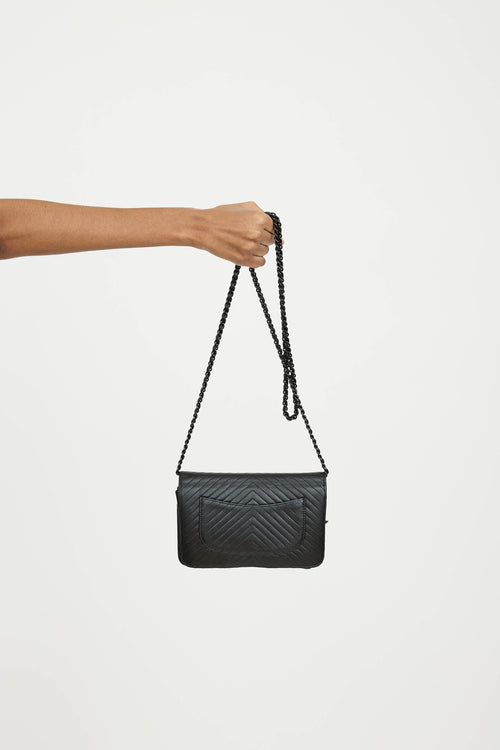 Chanel 2014 So Black Chevron Wallet On Chain