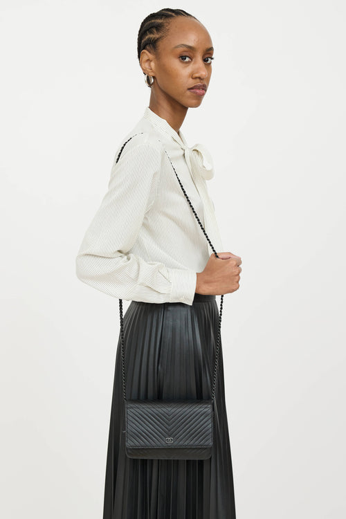 Chanel 2014 So Black Chevron Wallet On Chain