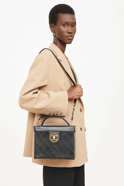 Chanel 1994 Large Leather Circle CC Vanity Case Bag
