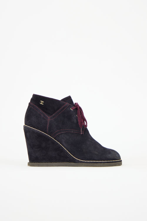 Chanel 2015 Suede CC Wedge Boot