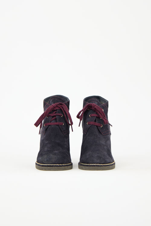 Chanel 2015 Suede CC Wedge Boot