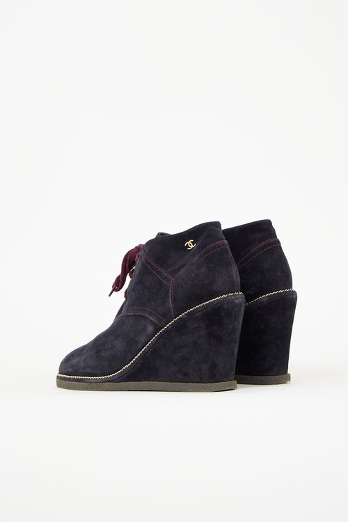 Chanel 2015 Suede CC Wedge Boot