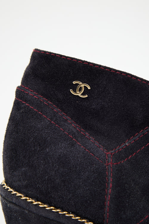 Chanel 2015 Suede CC Wedge Boot