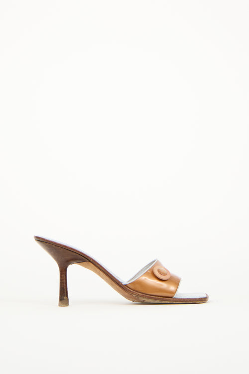 Chanel Vintage Bronze & Grey Leather Heeled Mule