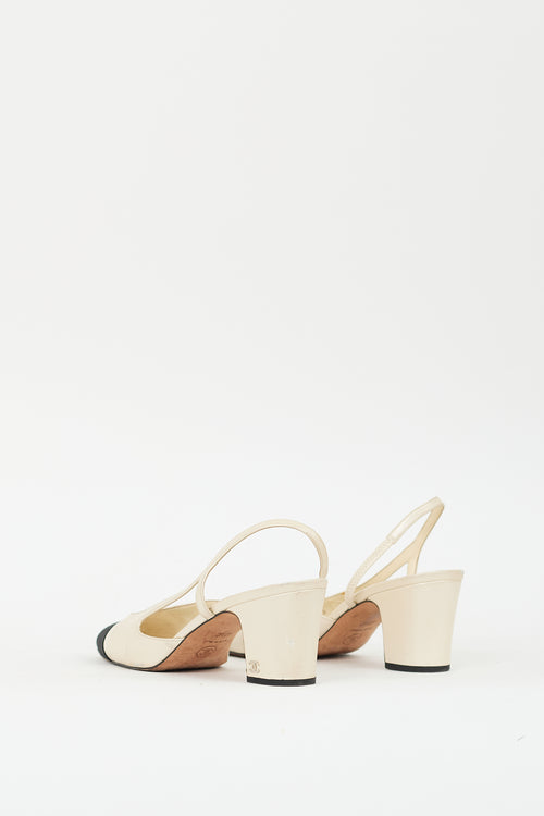 Chanel Cream Leather & Black CC Slingback Pump