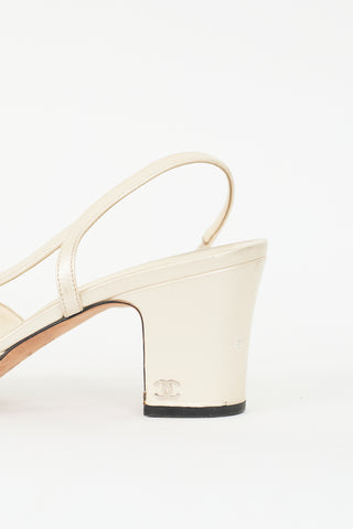 Chanel Cream Leather & Black CC Slingback Pump