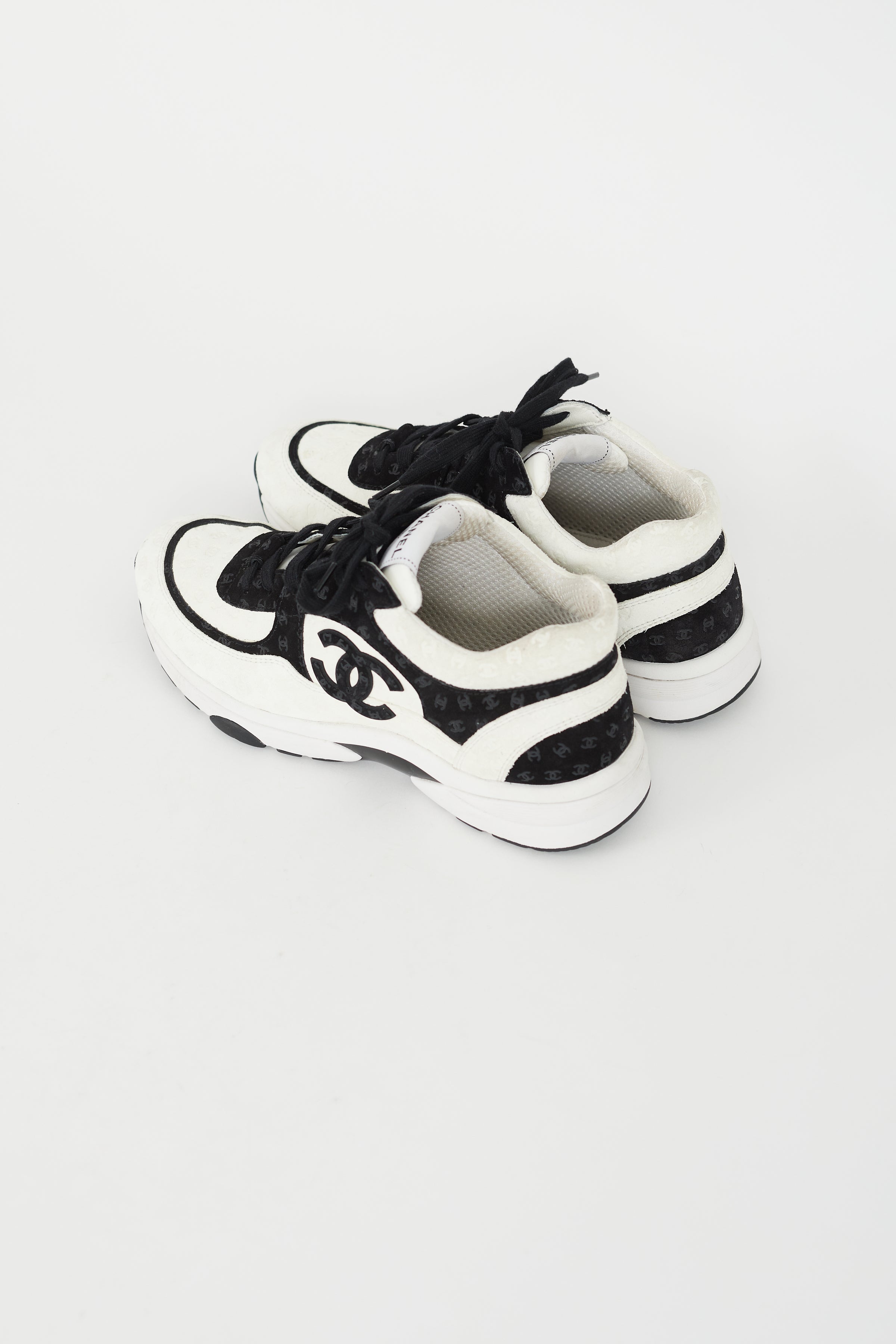 Chanel Black, White & Blue Lace Up Sneakers Size 38.5 Chanel