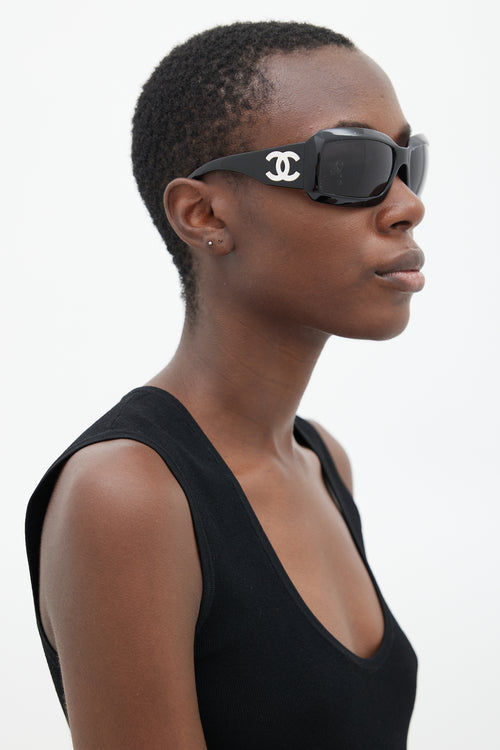 Chanel Vintage Black 5076-H Rectangle Sunglasses