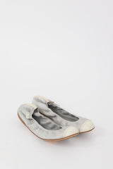 Chanel Grey & Cream Leather CC Ballet Flat