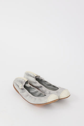 Chanel Grey & Cream Leather CC Ballet Flat