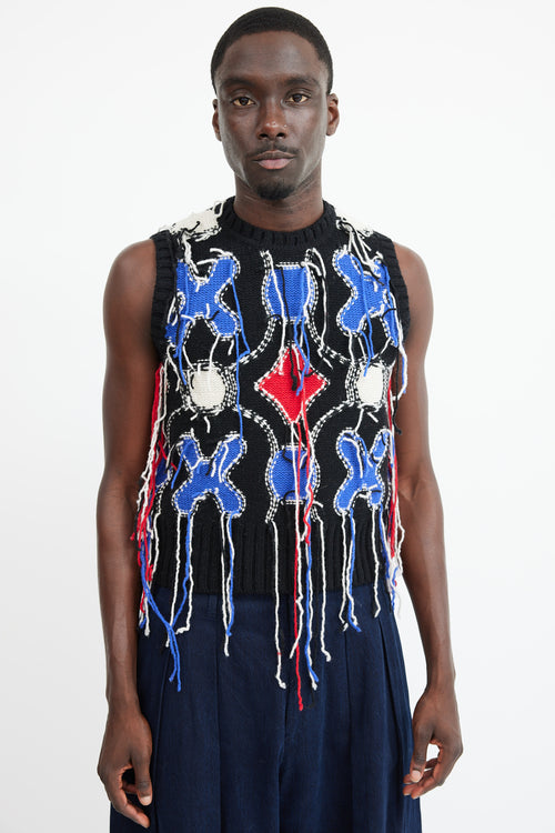 Charles Jeffrey Black & Multicolour Wool Fringe Knit Vest