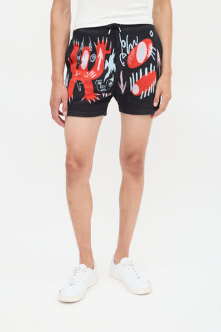 Charles Jeffrey Loverboy Black & Red Cotton Nymph Angel Jacquard Shorts