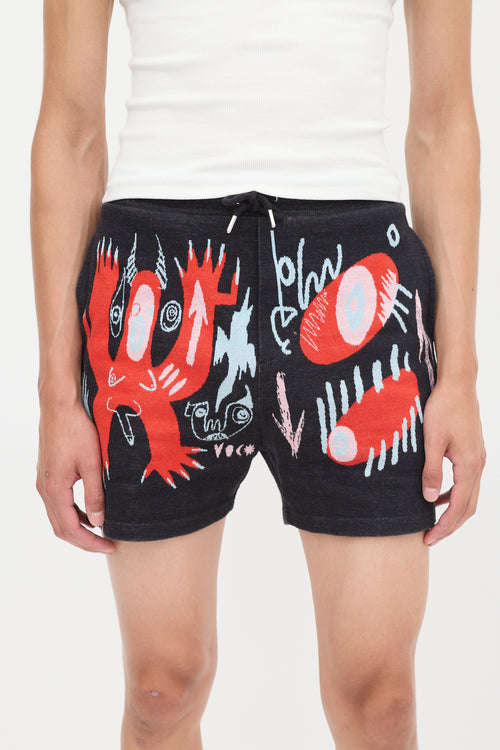 Charles Jeffrey Loverboy Black & Red Cotton Nymph Angel Jacquard Shorts