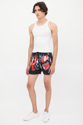 Charles Jeffrey Loverboy Black & Red Cotton Nymph Angel Jacquard Shorts