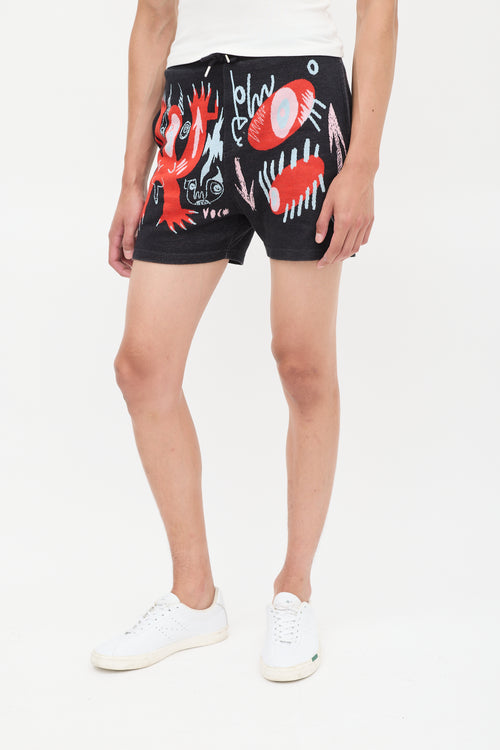 Charles Jeffrey Loverboy Black & Red Cotton Nymph Angel Jacquard Shorts