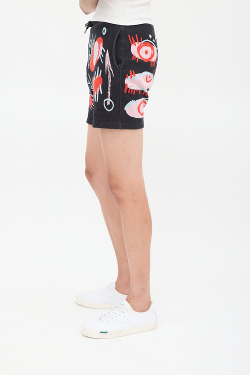 Charles Jeffrey Loverboy Black & Red Cotton Nymph Angel Jacquard Shorts