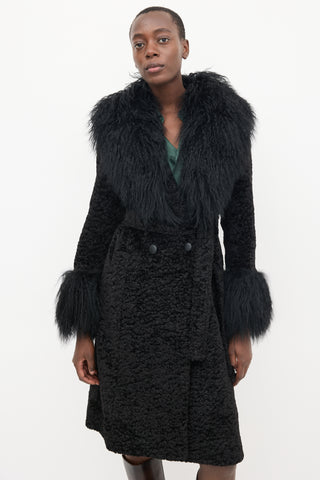 Charlotte Simone Black Fur Trim Double Breasted Coat