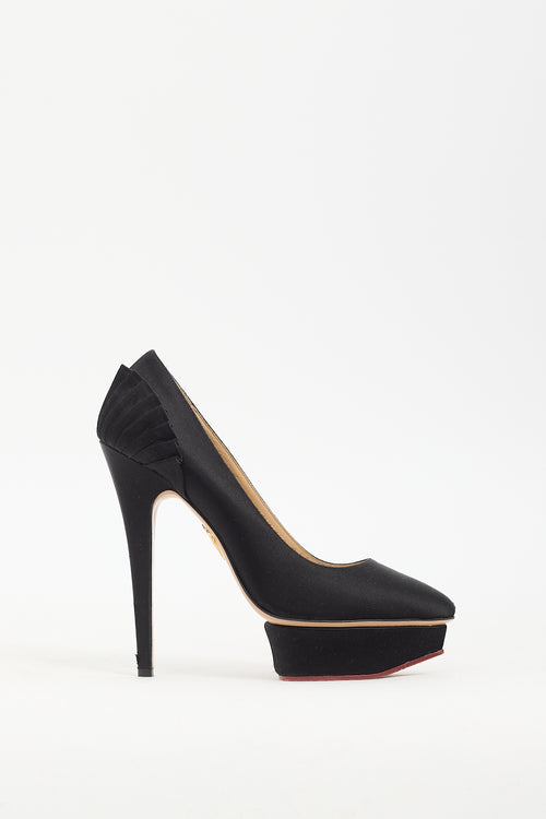 Charlotte Olympia Black Satin Platform Pump