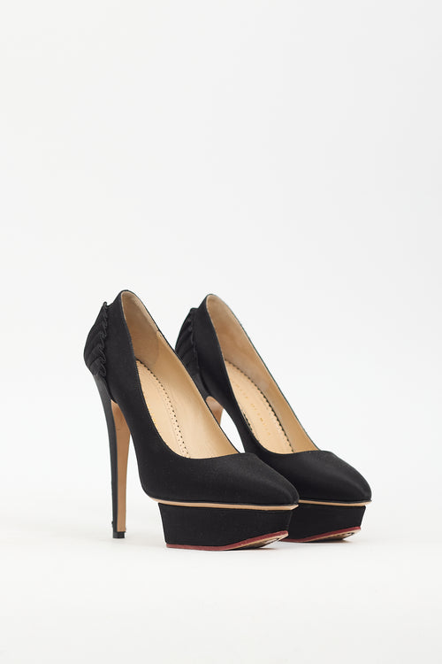 Charlotte Olympia Black Satin Platform Pump