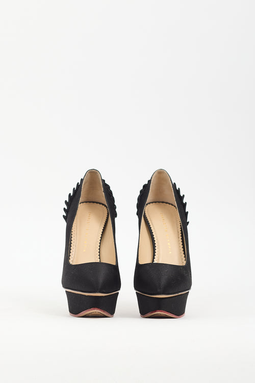 Charlotte Olympia Black Satin Platform Pump