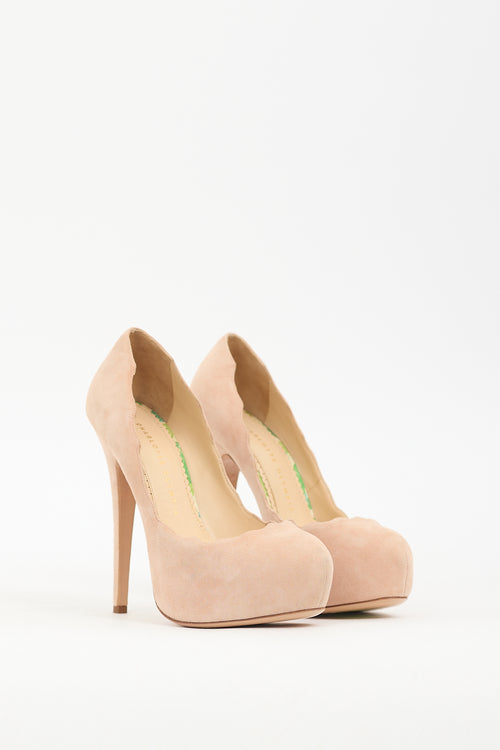 Charlotte Olympia Beige Suede Platform Pump