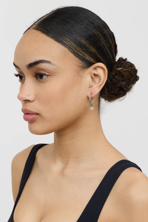 Fine Jewelry 18K Yellow Gold & Diamond Cable Hoop Earrings