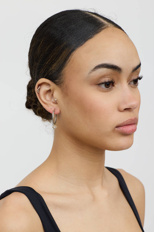 Fine Jewelry 18K Yellow Gold & Diamond Cable Hoop Earrings