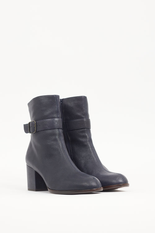 Chie Mihara Navy Leather Buckled Ankle Boot